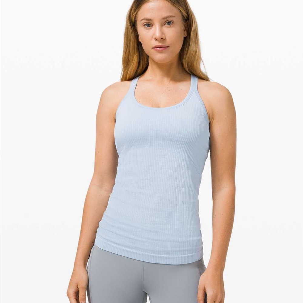 Lululemon light support ebb to street tank blue linen